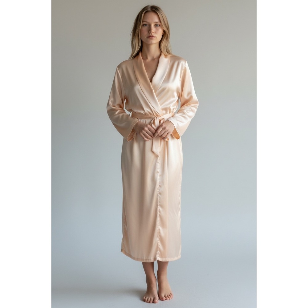 Jones New York Peach Satin Long Robe Size L/XL Sleepwear Loungewear Intimates
